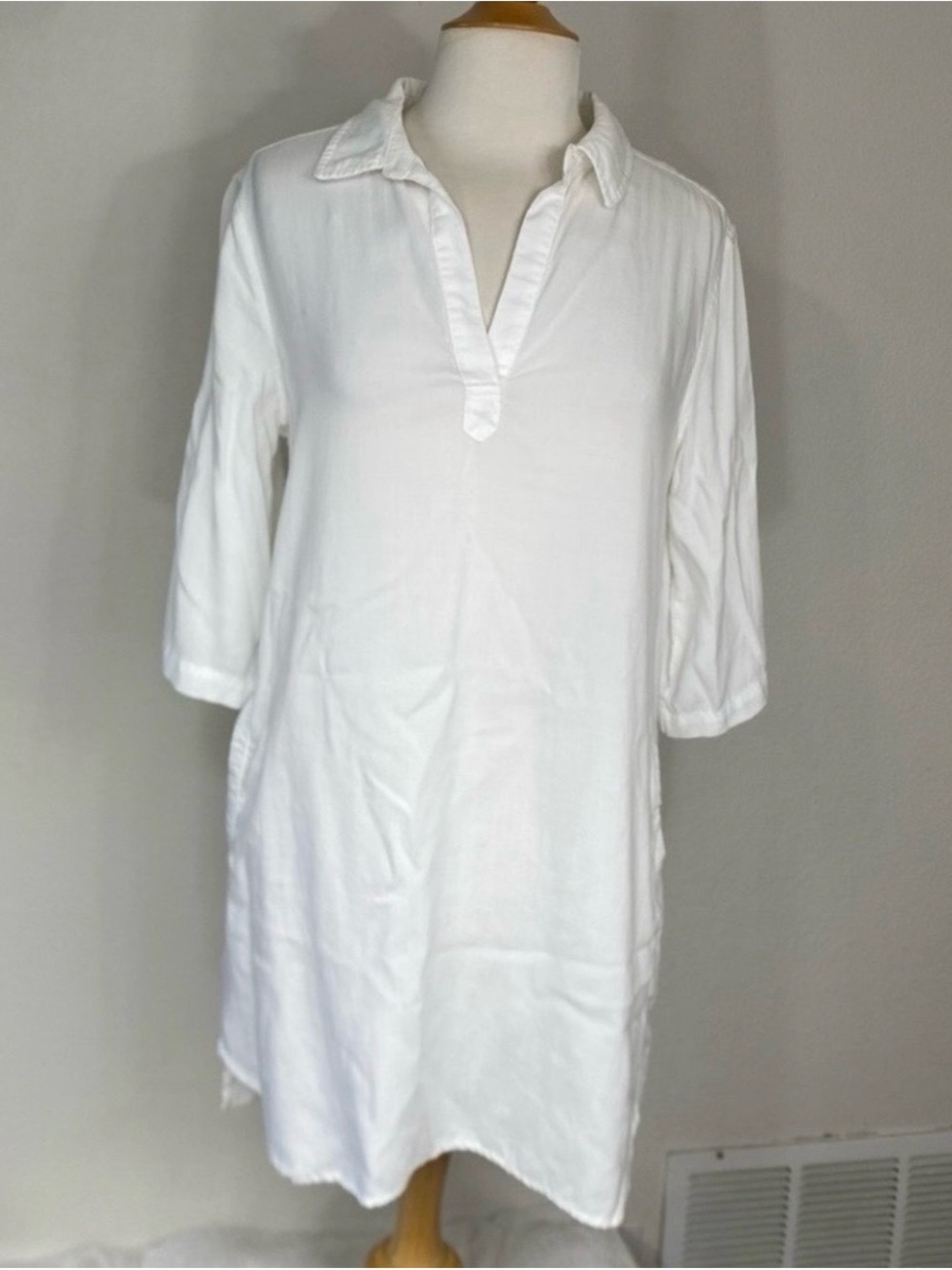 Anthropologie Cloth & Stone Women White Collared Shirt Dress Size Medium Coastal